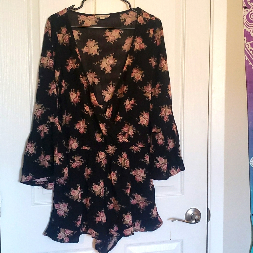 Black Romper with Rose print
